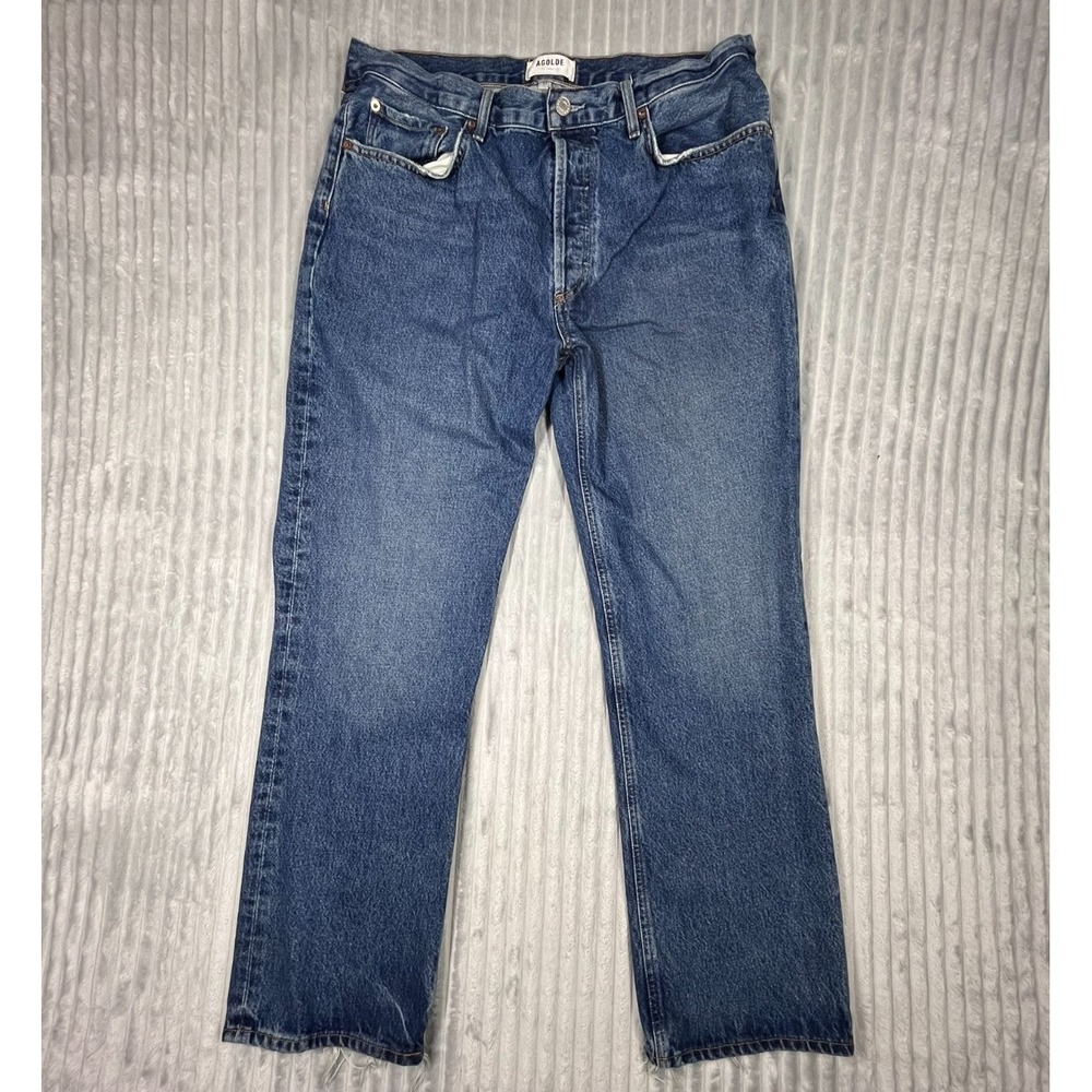 Agolde Lana Mid Rise Vintage Straight Jeans Womens 31 Button Fly Fade Whiskering